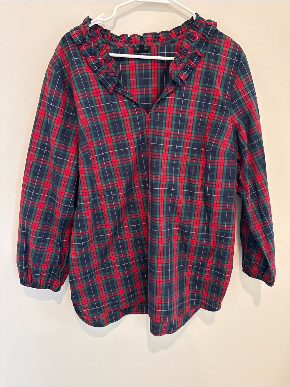 Talbots Red & Green Plaid Ruffle Collar Tunic - Picture 8 of 8